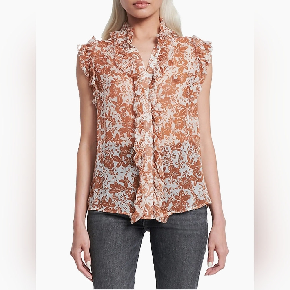 7 For All Mankind Ruffled Cotton Sleeveless Blouse sz XS